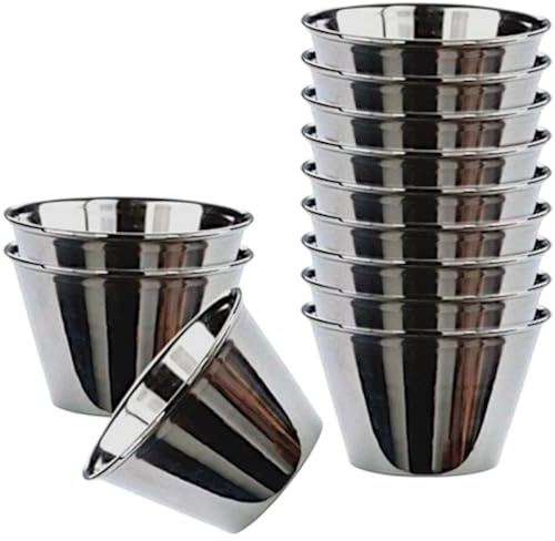 PetriStor Juego de 12 moldes de flanco de 9 cm de diámetro – Molde individual para pudin – Moldes para muffins – Moldes de acero inoxidable – 9 cm de diámetro – Cuencos para salsas – Mini cuencos para
