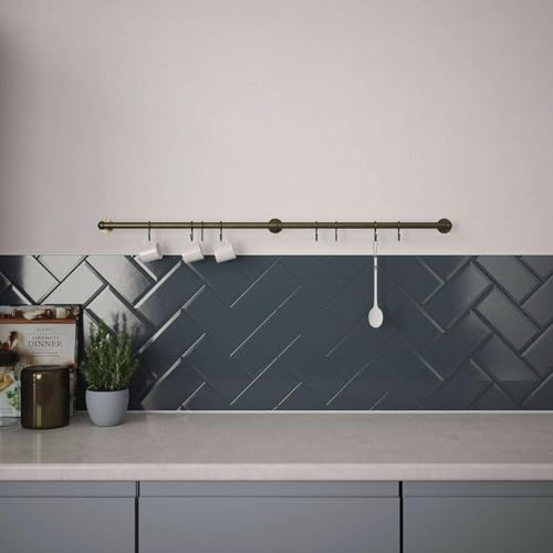 Forgeworks Easy-Fit Kitchen Utensil Rail Kit 60cm with 8 Sliding S Hooks in Brushed Stainless Steel - Wall Mount Hanging Storage for Cooking Utensils