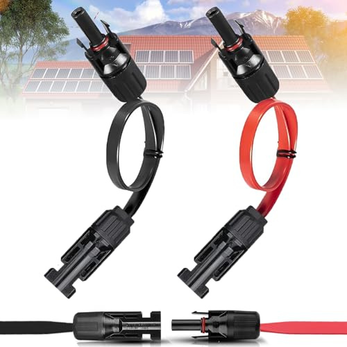 Sorlpv Lot de 2 câbles solaires plats - 6 mm² - 100 cm - Passe-fenêtre flexible - Avec fiche et raccord - Câble solaire plat en PV pour panneaux solaires et onduleurs