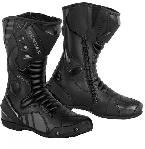 ASPIDEX Bottes de course pour moto pour homme Chaussures imperméables longues en cuir de moto de tourisme