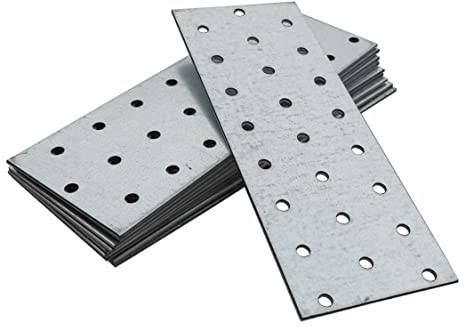 OMIDEAS 10 x Flat Joining Plates (140 x 60 x 2) Connecting Perforated Metal Brace Bracket Timber Wood Fixing Galvanised Steel Repair Connector