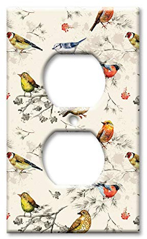 Art Plates - Electrical Outlet Cover Decorative Metal Wall Plate - Switch Plate - Seamless Birds - (Made in USA)