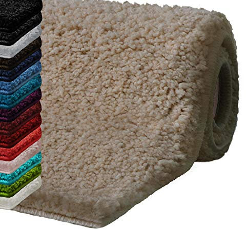 casa pura Badematte 70x120 cm beige, Flauschiger Badezimmerteppich Shaggy, Badvorleger rutschfest, waschbar, Duschvorleger, Teppich Fußmatte für Badezimmer und Dusche
