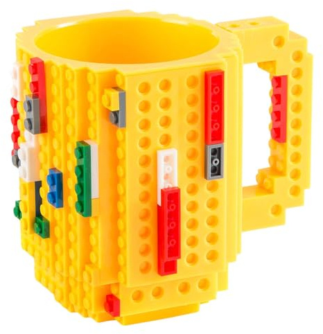 GOODS+GADGETS® Build on Brick Kaffemugg med Byggklossar 350 ml | Kompatibel med vanliga byggklossar - inkl. startsats - BPA-fri livsmedelsgodkänd plast - perfekt present