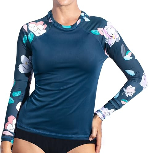 Kanu Surf Women's Keri Long-Sleeve UPF 50+ Rashguard, Darren Navy, Medium