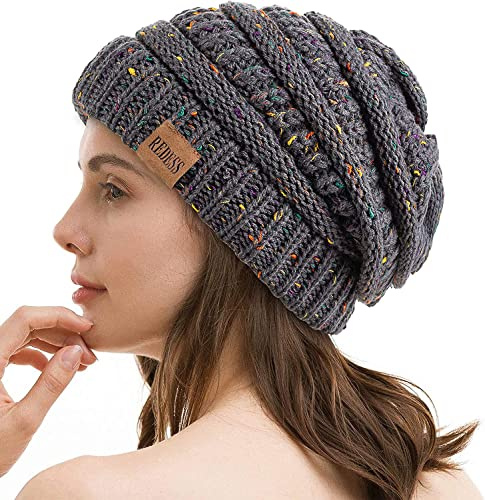 REDESS Slouchy Beanie Hat para Hombres y Mujeres Winter Warm Chunky Soft Oversized Gorro de Punto de Cable