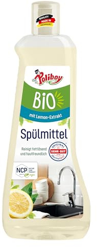 POLIBOY BIO Spülmittel lemon - Fettlösendes, hautfreundliches Geschirrspülmittel zur Reinigung von Kochzubehör, Töpfen und Besteck - Vegan - 500 ml - Made in Germany