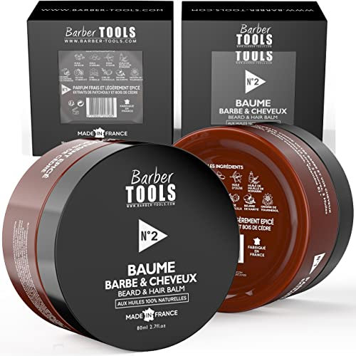 Baume Barbe & cheveux | N°2 | aux huiles 100% naturelles - FABRIQUÉE EN FRANCE - Nourrit, Hydrate, structure. À base de 2 cires, 2 beurres, 5 Huiles Végétales, 2 huiles essentielles, Vitamine E (80ml)