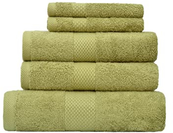 Sweet Green - Ensemble de 5 Serviettes de Luxe 100% Coton Bio peigné 650g/m2 - Usage Quotidien - Emballage sans Plastique - Séchage Rapide - Douces, moelleuses et très absorbantes-(Vert)
