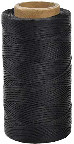 150D Black Waxed Leather Sewing Thread 1.0mm for Binding, Leather Sewing, Jewellery Making, Canvas, Hook (Black) 270 Yards