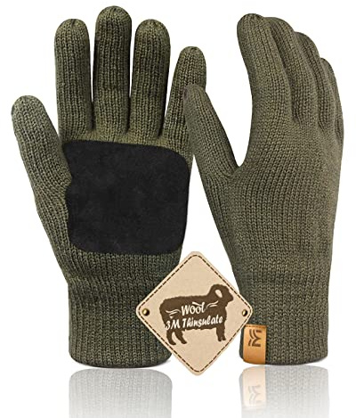 Migliore Wear vinterhandskar för män kvinnor, tjocka termiska handskar, ullhandskar med halkfri handflata, varma stickade handskar elastisk manschett för vinter utomhus, körning löpning cykling, gRÖN