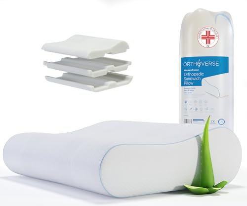 ORTHOVERSE Orthopädisches Kissen - Nackenstützkissen, Schlafkissen, Pillow, Memory Foam Kissen, Polster, Kopfkissen Nackenschmerzen - Höhenverstellbar, Aloe Vera Bezug, Medizinisches Hilfsmittel