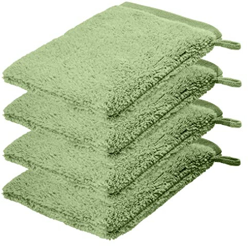 HOMESTORY Premium Handtuch-Set 4-teilig, 100% Baumwolle, Frottee, 550g/m², weich, saugstark und schnelltrocknend, Oeko-Tex 100, Grün, 4X Waschlappen