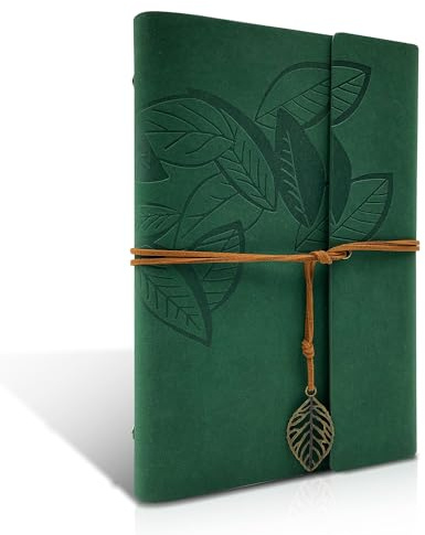 Joy & Inspiration Taccuino Diario in PU Pelle Vintage Ricaricabile Rilegato Bellissimo Diario di Viaggio con Carta Kraft Fogli Utilizzabile come Blocco per Schizzi Quaderno Diarios (A5 Verde)