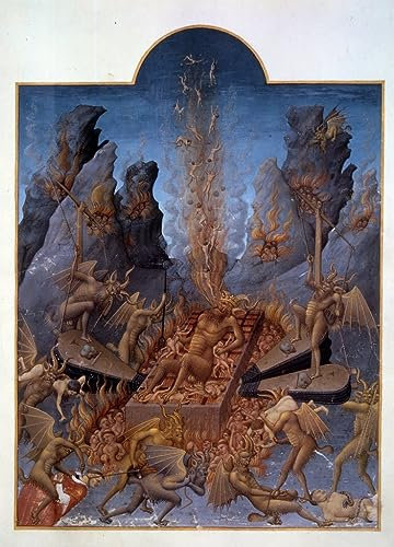 AgaaTi Leinwanddrucke Malerei Malerei Poster Höllenteufel betreiben Blasebalg um das Feuer zu schüren von Pol De Limbourg für Wohnzimmerdekoration 60x90cm