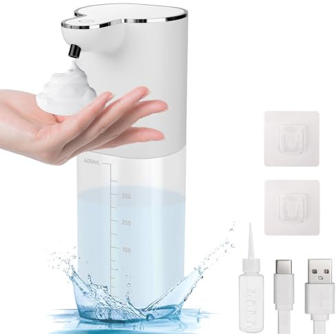 Dispenser Sapone Automatico per Bagno, 400ML, Muro con Sensore, 4 Livelli Regolabili, USB Ricaricabile, IPX5 Impermeabile per Cucina Hotel (Schiuma)