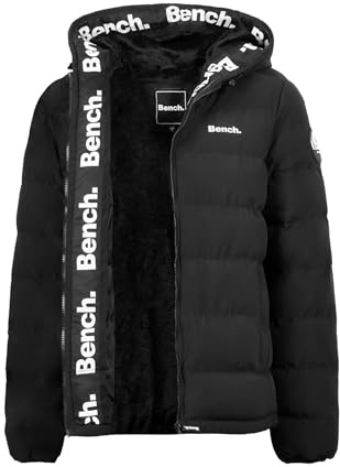 Bench Original Mens Heavy Weight Fleece Lined Padded Ultra Warm Winter Black Hooded Coat Jacket Zip Pockets Inside Zip Pocket S M L XL XXL Black S