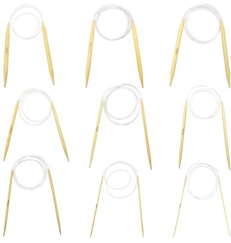 YXHZVON 9 Paires Aiguilles Circulaires Bambou, d'Aiguilles à Tricoter Circulaires à Double Pointe Naturel de 80 cm pour Débutants et Professionnel（2,5mm/3,5mm/4,5mm/5,5mm/6mm/7mm/8mm/9mm/10mm）