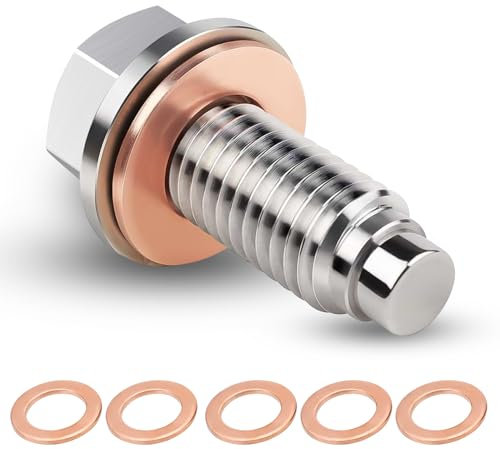 M12 x 1.75 Magnetische Ölablassschraube, Edelstahl-Ölablassschraube mit 5 Stück Kupfer-Unterlegscheiben-Dichtungen für Chevrolet, Buick, Cadillac, Ford and MT09 RN29 More Models Edelstahl-Motor