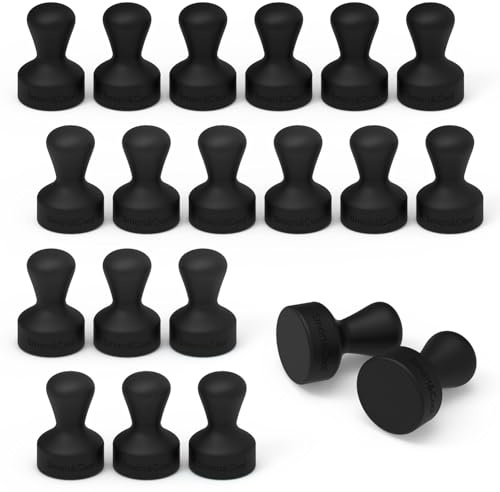 SMART&COOL Black 20 Pack Strong Silicone Anti Scratch Push Pin Fridge Magnets, Magnets for Refrigerator, Whiteboard, Kitchen, School