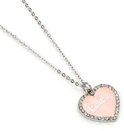 Barbie™️ Rosa emalj hjärta hänge halsband med kristall, En storlek, Zink