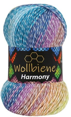 Wollbiene Harmony Batik 100 Gramm mit Farbverlauf 30% Baumwolle mehrfarbig Multicolor Strickwolle Häkelwolle Wolle Ganzjahreswolle (8070 blau lila camel)