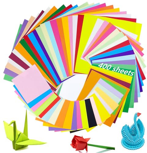 Annyswit 400 Blatt Origami Papier mit Schere & Doppelseitigem Klebeband 20 Farben Faltpapier 15x15 & 20x20 &10x10cm Buntes Papier Doppelseitiges Farbiges Origami-Set für Kreatives Gestalten