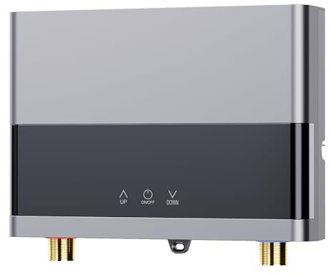 Durchlauferhitzer Elektronischer, 6000W Durchlauferhitzer mit Fernbedienung, 220V Konstante Temperatur Elektrischer Wassererhitzer mit digitalem Display für Küche Badezimmer Waschen (grau)