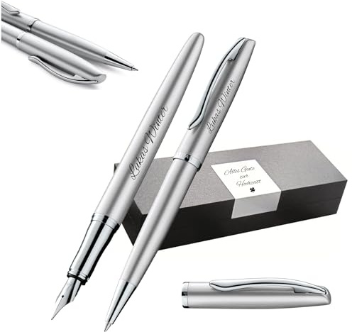 Pelikan Schreibset Jazz® Noble Elegance K/P36 Kugelschreiber und Füllhalter mit Gravur Geschenk - einzigartige Stifte mit Namen - personalisierte Geschenke (Silber)