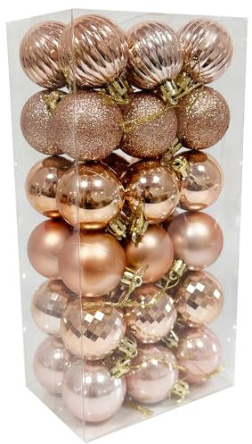 36PCS 3CM Mini Shatterproof Christmas Balls Hanging Ornaments for Home Xmas Party, Rose Gold