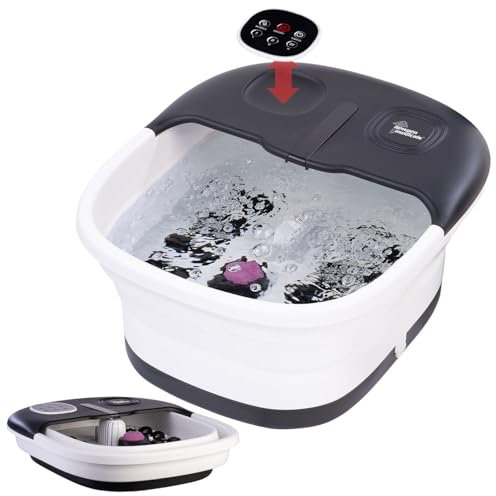 newgen medicals Faltbares Fußbad: Faltbares Fußsprudelbad mit Luftblasen-Massage, Wärme & Fernbedienung (Fußbadbecken, Fußbad mit Massage, Hornhautentferner)
