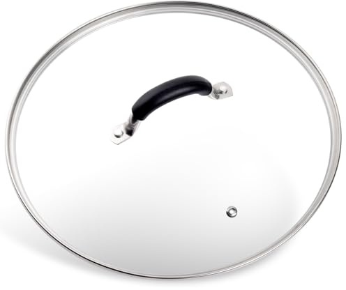 12 Inch Tempered Glass Lid for Lodge 12 Cast Iron Skillets & 7QT Dutch Ovens - Pre-Assembled Riveted Handle with Heat-Resistant Silicone Cover,Steam Vent Hole Design