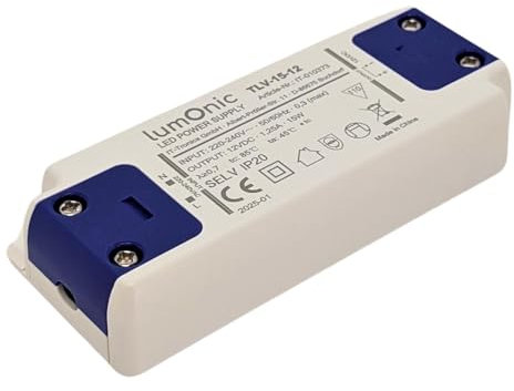 Lumonic I Transformador LED TLV-15-12 I 12V 15W I Input 220-240VAC I sin parpadeos I Protección contra sobrecargas I Fuente de alimentación LED I para iluminación LED