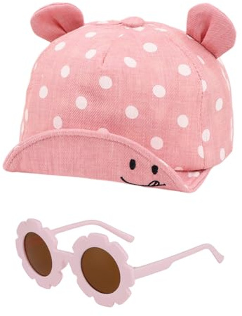 BIFHIG 1 rosa barnhatt och 1 par barnsolglasögon, ventilerande solhatt, söta babysolglasögon, solskydd utomhus., ROSA, S-M