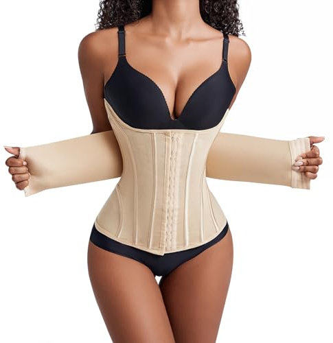 Yixinly Korsett Damen Bauchweg Doppelte Verschlüsse, Waist Trainer Doppellagiges Verschlusssystem Bauchweggürtel Damen Waisttrainer Taillenformer, Verbessern Sie die Körperformung Beige (3XL)