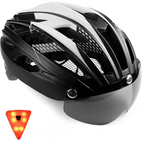 KINGLEAD Casco Bici con Luce di Sicurezza e Visiera a Scudo, Casco da Ciclismo Unisex Certificato CE per Bici da Corsa All'aperto Sicurezza Sportiva Casco da Bicicletta Superleggero Regolabile