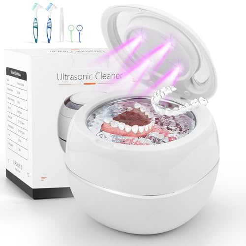 GuKKK Pulitore Ultrasuoni 42000Hz Pulitore Gioielli Ultrasuoni,24W | 180ML | Lampada UV Lavatrice Ultrasuoni per | Apparecchio Denti | Protesi Dentali | Retainer | Anelli | Collane (Bianco)