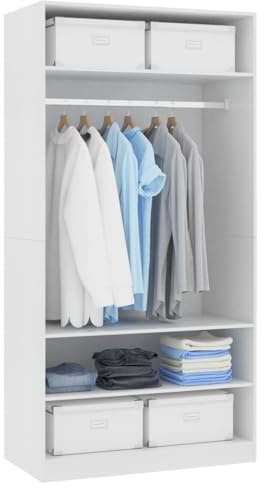 Massbinet Kleiderschrank Garderobenschrank Mehrzweckschrank Funktionaler Schrank für Schlafzimmer Flur oder Arbeitszimmer Weiß 100×50×200 cm Holzwerkstoff