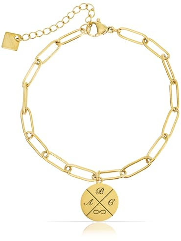 Tillverkad av Nami personligt paperclip-länkarmband med graverade bokstäver symboler och mycket mer. Små presenter för kvinnor partnerarmband 16 + 3 cm av kirurgiskt rostfritt stål