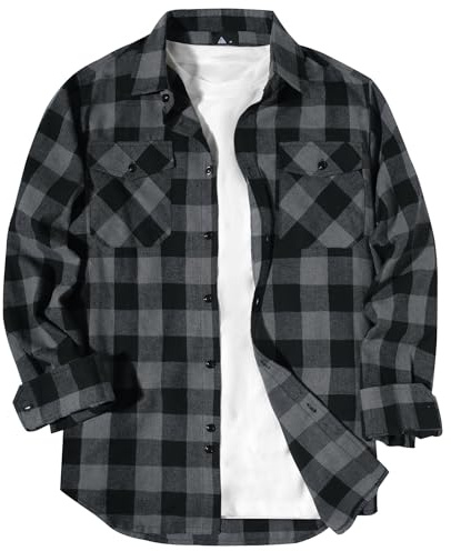zitysport Chemise pour Homme à Carreaux Manches Longues Chemise Flanelle Bûcheron avec Poches Poitrine Chaude pour Le Travail en Extérieur et Les Loisirs Coupe Classique(Gris Foncé XL)