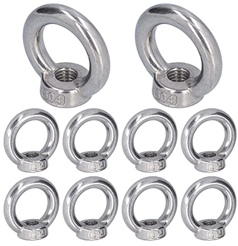 Aramox Tuerca de Ojo de Elevación Tuerca de Elevación Roscada de Acero Inoxidable 10 Piezas Rosca de Precisión Superficie Pulida Sujetador en Forma de Anillo para Grúas Puertos Maquinaria Forestal