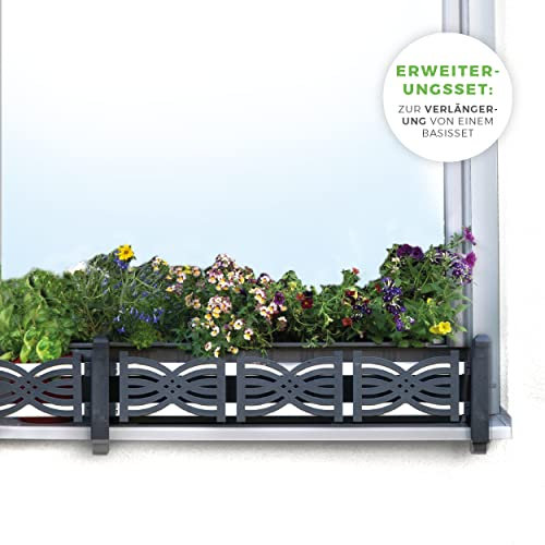 Green Creations Blumenkasten Halterung Fensterbank, Außenbereich, masu ERWEITERUNGSSET, Blumenkastenhalterung ohne Bohren, sichert Blumentopf, Balkonkasten, Deko (anthrazit, Waves)