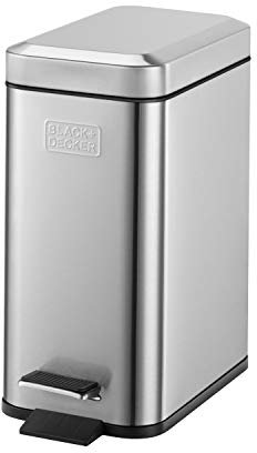 BLACK+DECKER BXBNOOO5E 5L Metallic Grey Pedal Bin with Soft Close Lid, Stainless Steel, 24 x 22 x 14 cm (Packaging may vary)