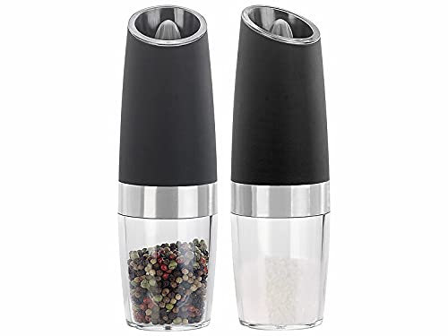 Rosenstein & Söhne Gewürzmühle elektrisch: Elektrische Salz- & Pfeffermühle mit Kippsensor, Licht, 2er-Set (Salzmühle elektrisch Keramik)