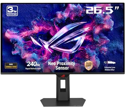 ASUS ROG Strix OLED XG27AQDMES gaming monitor ― 27-inch (26.5-inch viewable) 1440p 240 Hz, 0.03ms, Care Pro, ELMB, G-SYNC® compatible, 99% DCI-P3, and DisplayWidget Center
