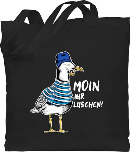Shirtracer Baumwolltasche - Sprüche Statement - Moin ihr Luschen - Coole Möwe - Weiß - Unisize - Schwarz - jutebeutel norddeutsch mit aufschrift möwen beutel stoffbeutel statements möwe, stofftasche