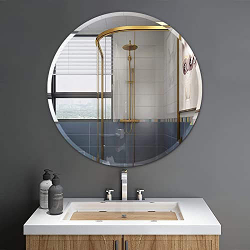 Warmiehomy Round Bathroom Mirror Frameless Circle Vanity Wall Mounted Mirror with Bevelled Edges for Bedroom Living Room (40cm x 40cm)