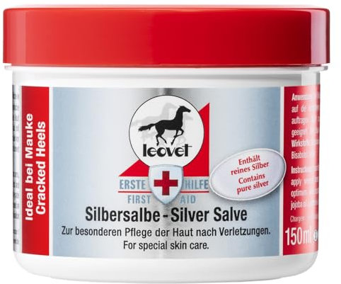 RL24 – leovet Silbersalbe – Pferdesalbe mit Silber, Panthenol & Zink – antiseptischer Pferdebalsam – Salbe mit hochwertigen Pflanzenölen – Haut- & Hufpflege – Wundsalbe ideal bei Mauke – 1 x 150 ml