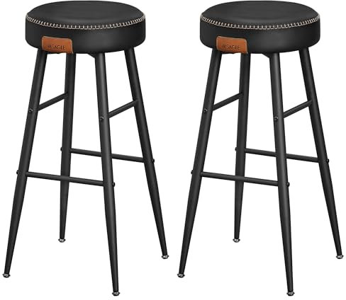 VASAGLE EKHO Colección - Juego de 4 Taburetes de Bar, Taburetes Cocina, Taburetes Desayuno, Cuero Sintético con Costuras, Moderno Siglo Medio, 76,2 cm Alto, Silla Comedor, Fácil Montaje, Negro Tinta