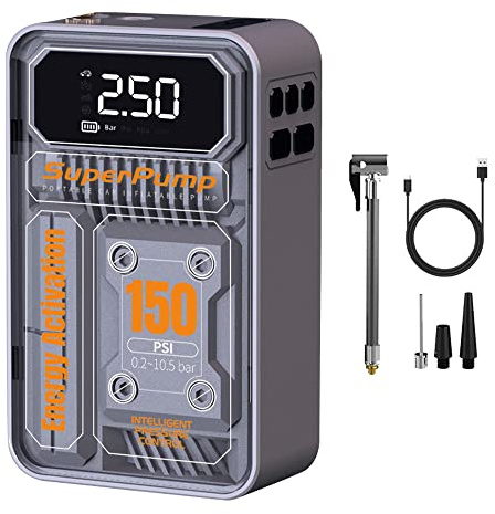 YIWENG 3-i-1 luftpump för bil, bärbar elektrisk bil, däckuppblåsare, digital display med LED-ljusbelysning, powerbank och tryckförinställd funktion för bil, cykel, uppblåsbar leksaksboll